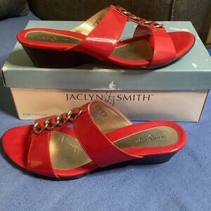Jaclyn Smith Morticia Patent Leather Wedge Sandals Size 9M New in Box